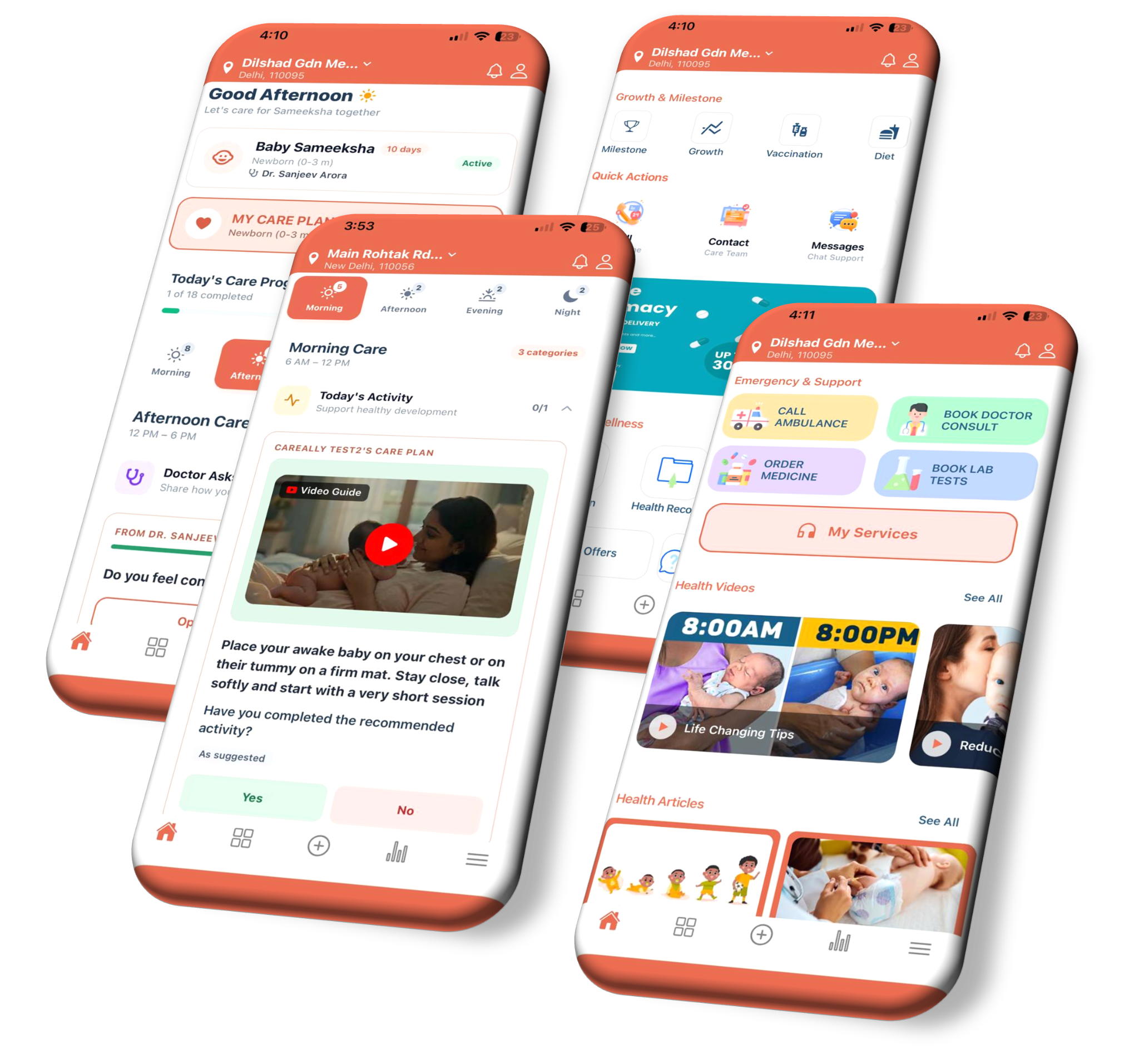 MyGleeo Patient App screens for parents and families