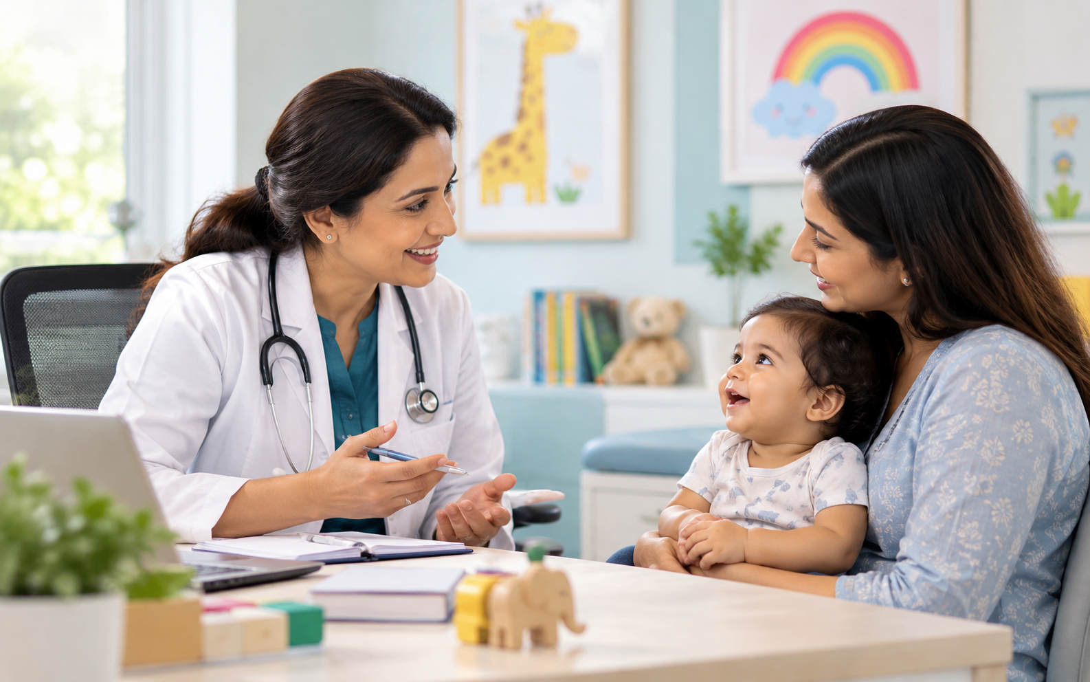 Paediatrician discussing a child’s care with the mother during a consultation