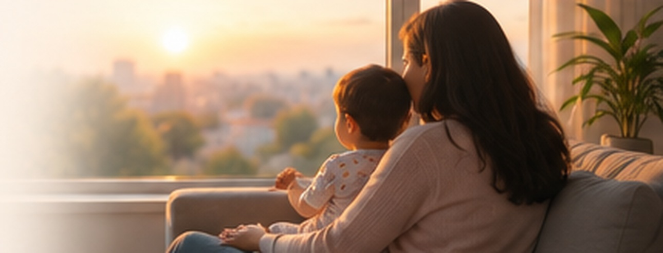 A mother and child together at home, representing care continuing beyond a consultation