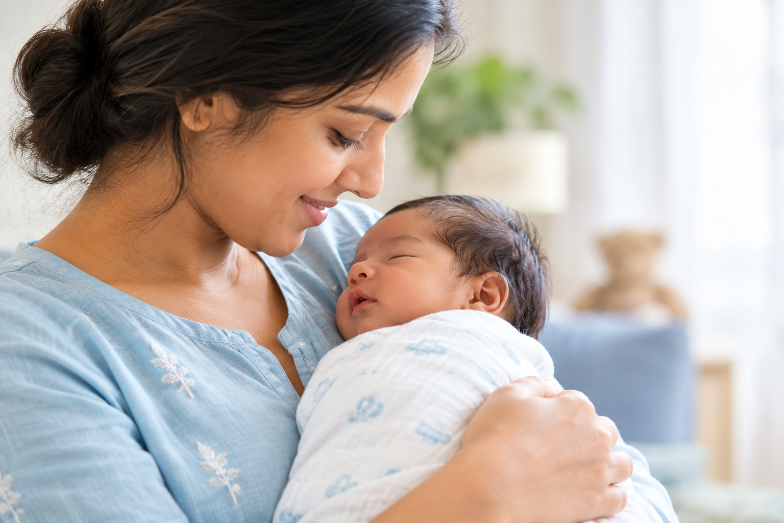 Approved photograph of mother cradling her newborn
